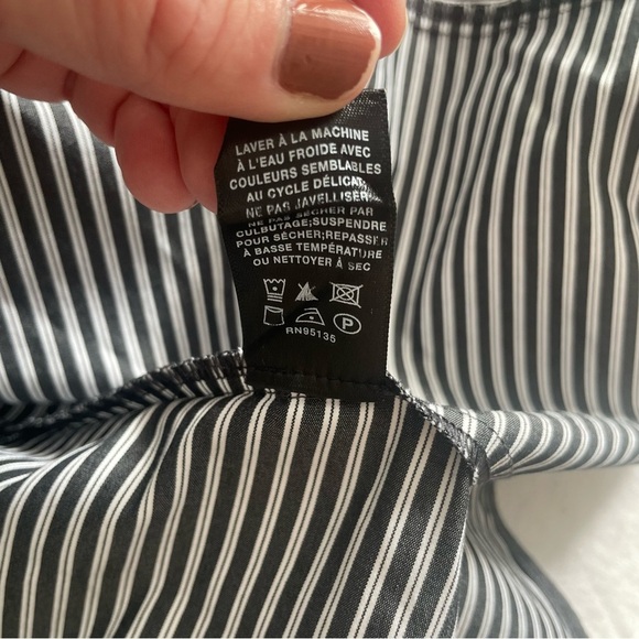 Lafayette 148 Charcoal Gray White Stripe Button Down Shirt - Picture 9 of 10